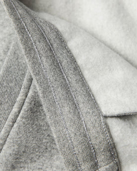 material shot of inside reinforecd waistband with inside fleece constrasted with knit exterior of The Heavy Bag Pant in Heather Grey Fleece, Pants by Taylor Stitch