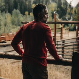 The Heavy Bag Waffle Henley in Cardinal—back shot, Knits by Taylor Stitch