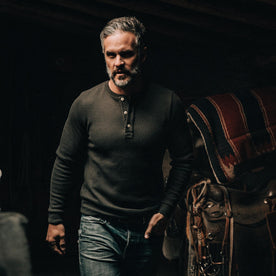 The Heavy Bag Waffle Henley in Olive - featured image