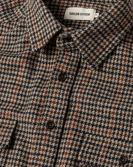 material shot of The Leeward Shirt in Houndstooth showing placket and collar, Wovens by Taylor Stitch