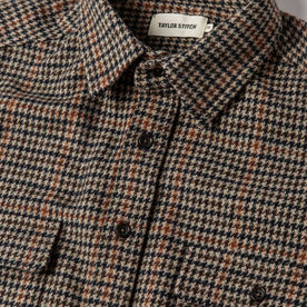 material shot of The Leeward Shirt in Houndstooth showing placket and collar