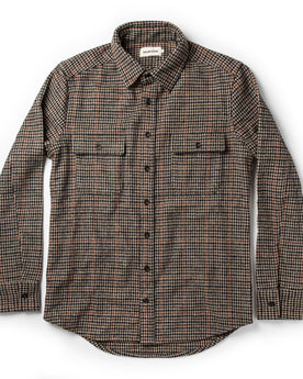 flatlay of The Leeward Shirt in Houndstooth with sleeves folded out, Wovens by Taylor Stitch