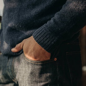 our fit model wearing The Lodge Sweater in Navy—cropped shot of wrist