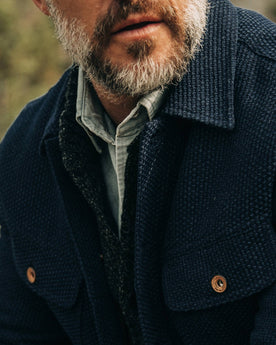 The Long Haul Jacket in Indigo Sashiko—cropped shot of chest, Outerwear by Taylor Stitch