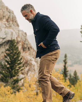 The Long Haul Jacket in Indigo Sashiko—walking left, Outerwear by Taylor Stitch