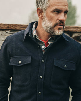 The Maritime Shirt Jacket in Deep Navy—looking right, Wovens by Taylor Stitch