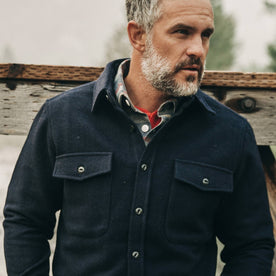 The Maritime Shirt Jacket in Deep Navy—looking right