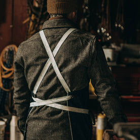 fit model wearing The Work Apron in Cone Mills Selvage, back shot