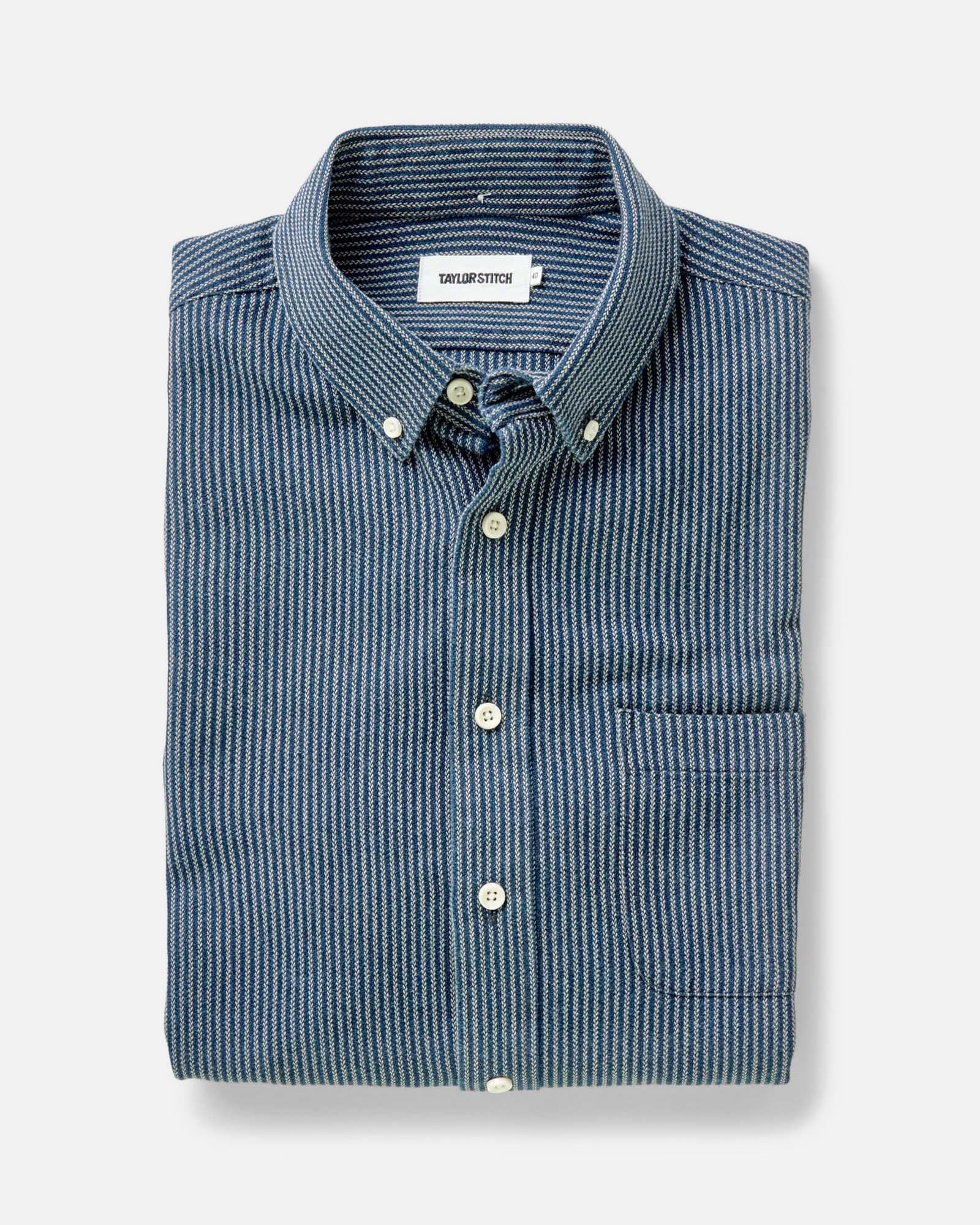 flatlay of The Jack in Roped Indigo, folded, Wovens by Taylor Stitch
