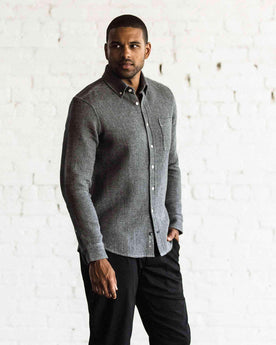 Our fir model wearing The Jack in Heather Ash Waffle from Taylor Stitch.