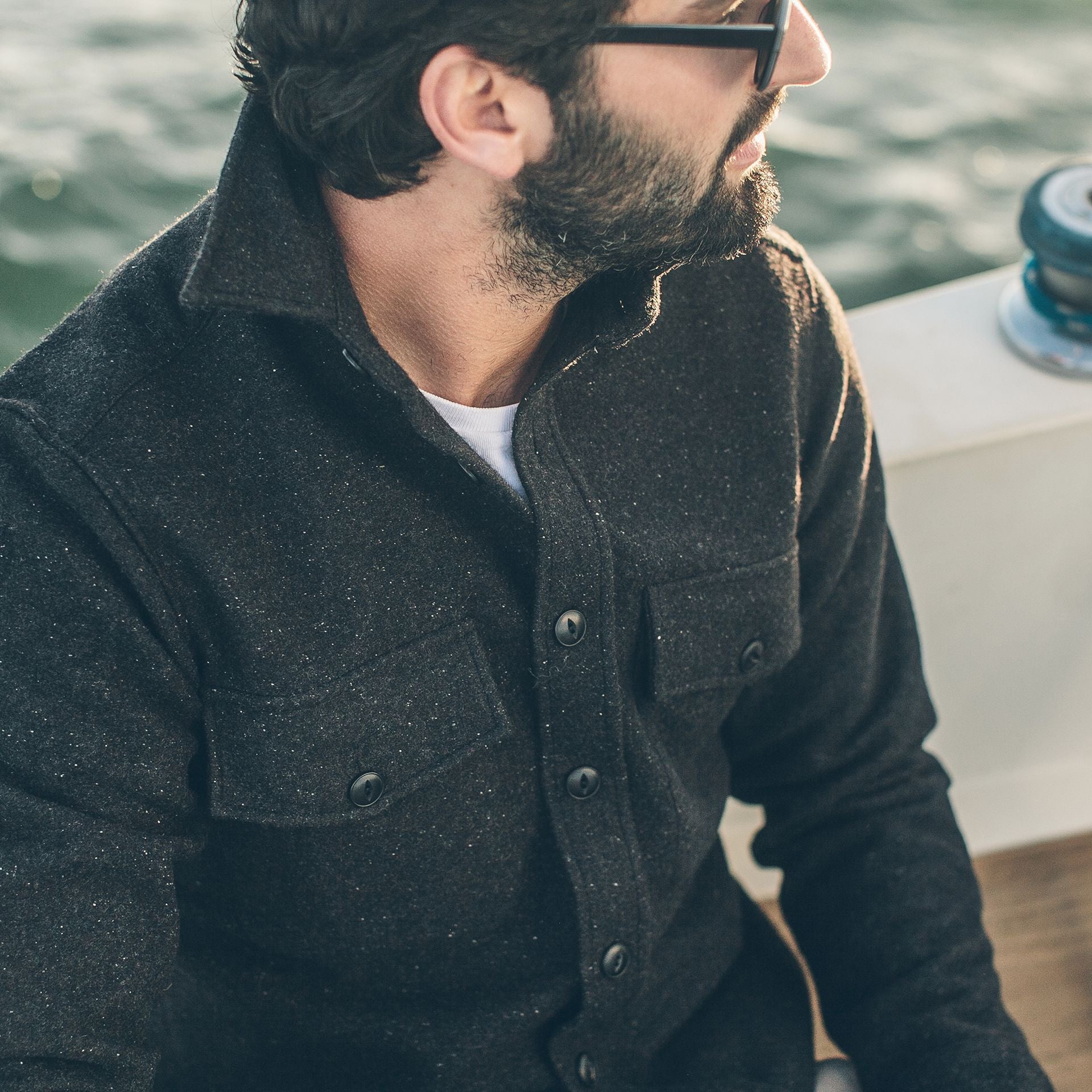 The Maritime Shirt Jacket in Charcoal Donegal Wool: Alternate Image 6, Wovens by Taylor Stitch