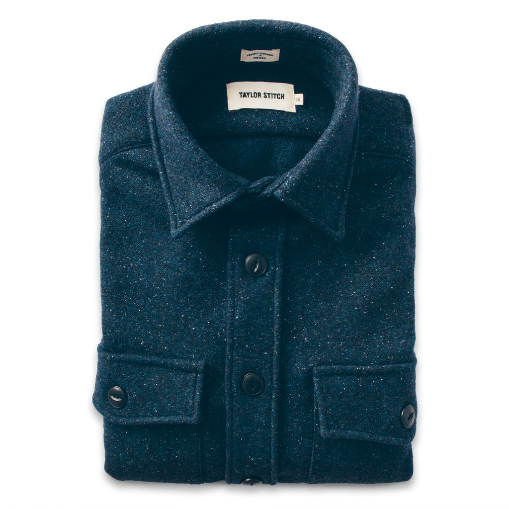 The Maritime Shirt Jacket in Navy Donegal Lambswool: Featured Image, Outerwear by Taylor Stitch