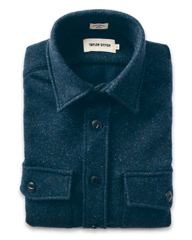 The Maritime Shirt Jacket in Navy Donegal Lambswool: Featured Image, Outerwear by Taylor Stitch