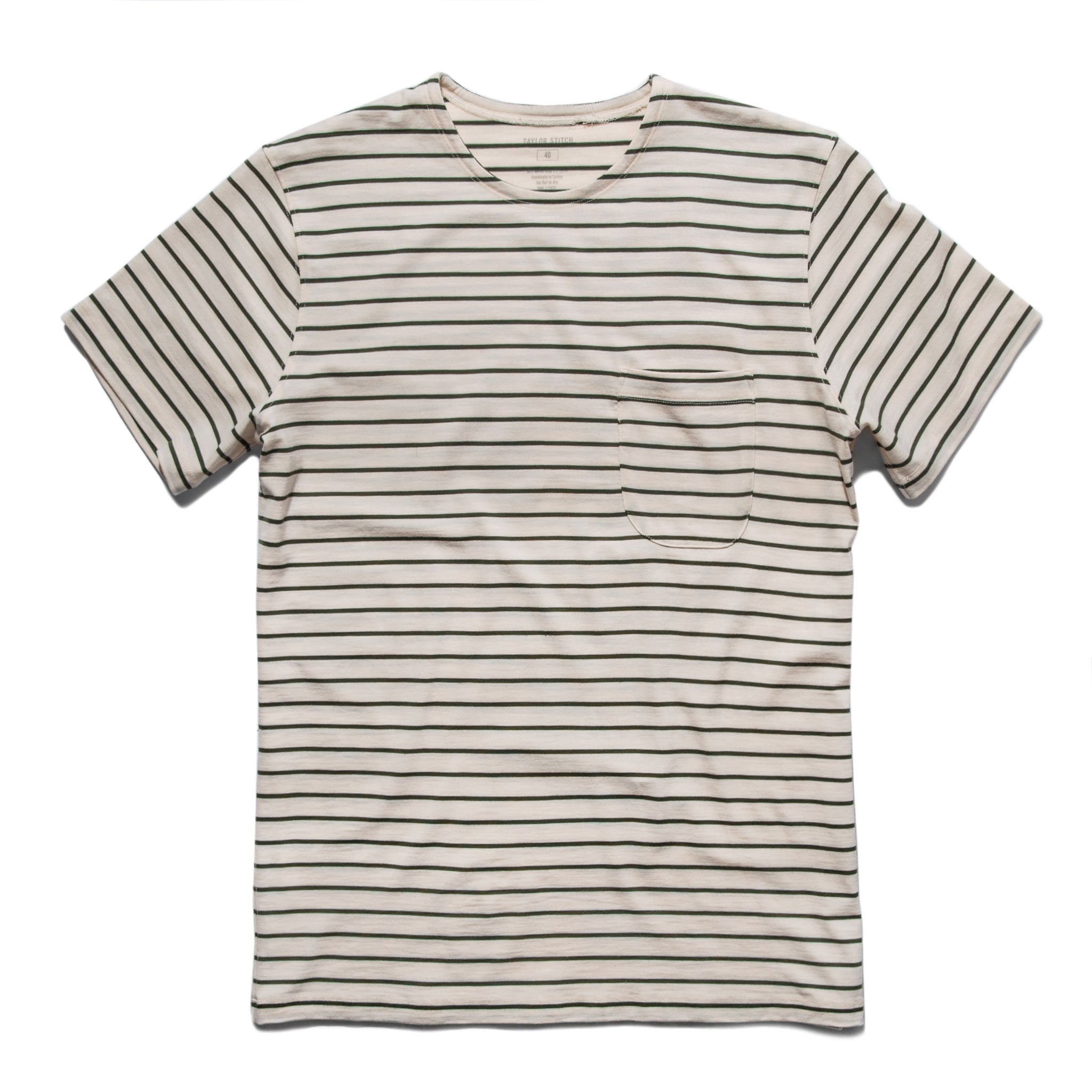 The Mercerized Merino Tee in Forest Stripe: Featured Image, Knits by Taylor Stitch