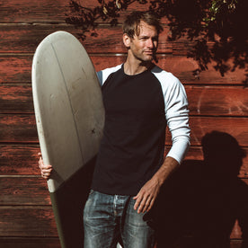 Our fit model getting ready to go surfing