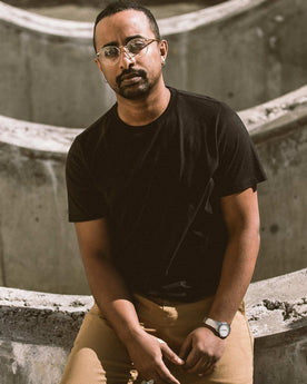 James modeling the triblend, Knits by Taylor Stitch