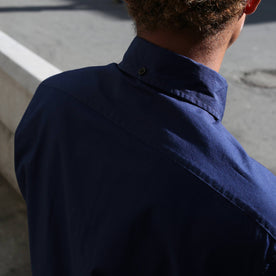 The back of our fit model wearing a navy Jack