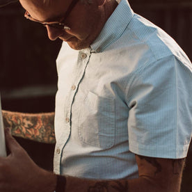 The Short Sleeve Jack in Teal University Stripe - featured image