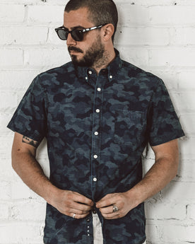 The Short Sleeve Jack in Indigo Jacquard Camo: Alternate Image 1, Wovens by Taylor Stitch