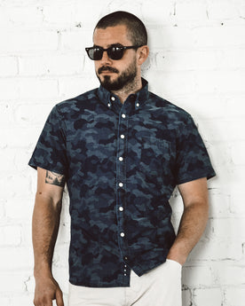 The Short Sleeve Jack in Indigo Jacquard Camo: Alternate Image 4, Wovens by Taylor Stitch