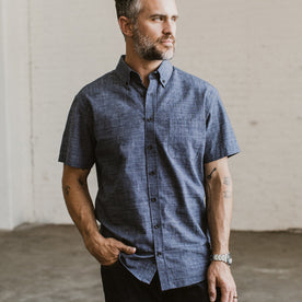 The Short Sleeve Jack in Navy Slub Glen Plaid - featured image