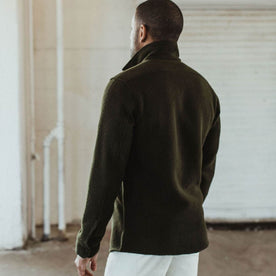 our fit model wearing the The Coit Jacket in Olive Waffle