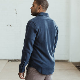 Our fit model wearing The Leeward Shirt in Dusk