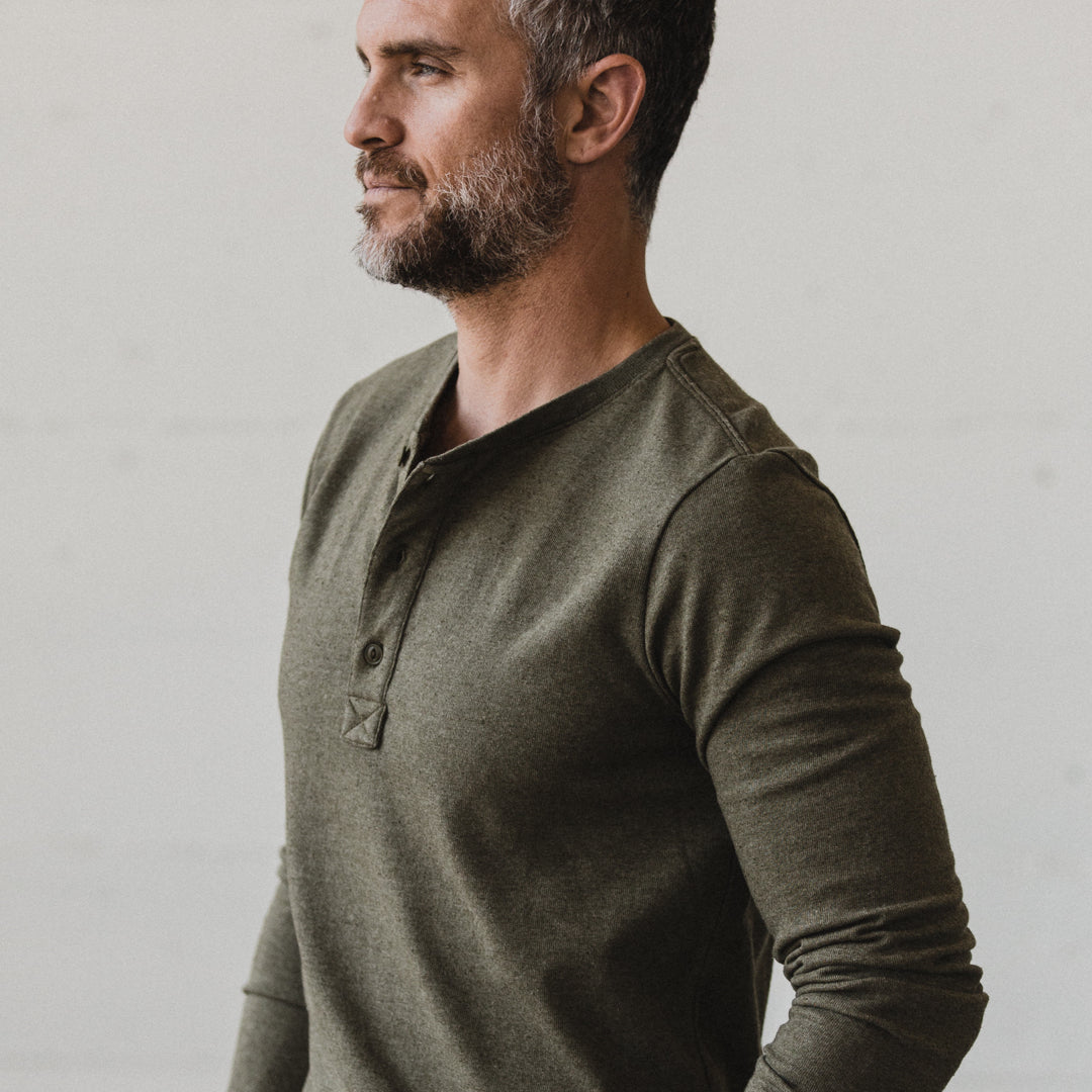 The Heavy Bag Henley in Fatigue Green: Alternate Image 2, Knits by Taylor Stitch