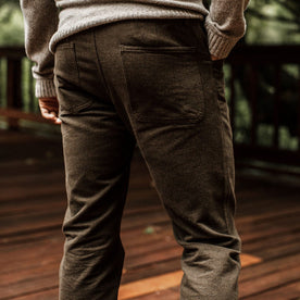 our fit model wearing The Camp Pant in Heather Olive Twill