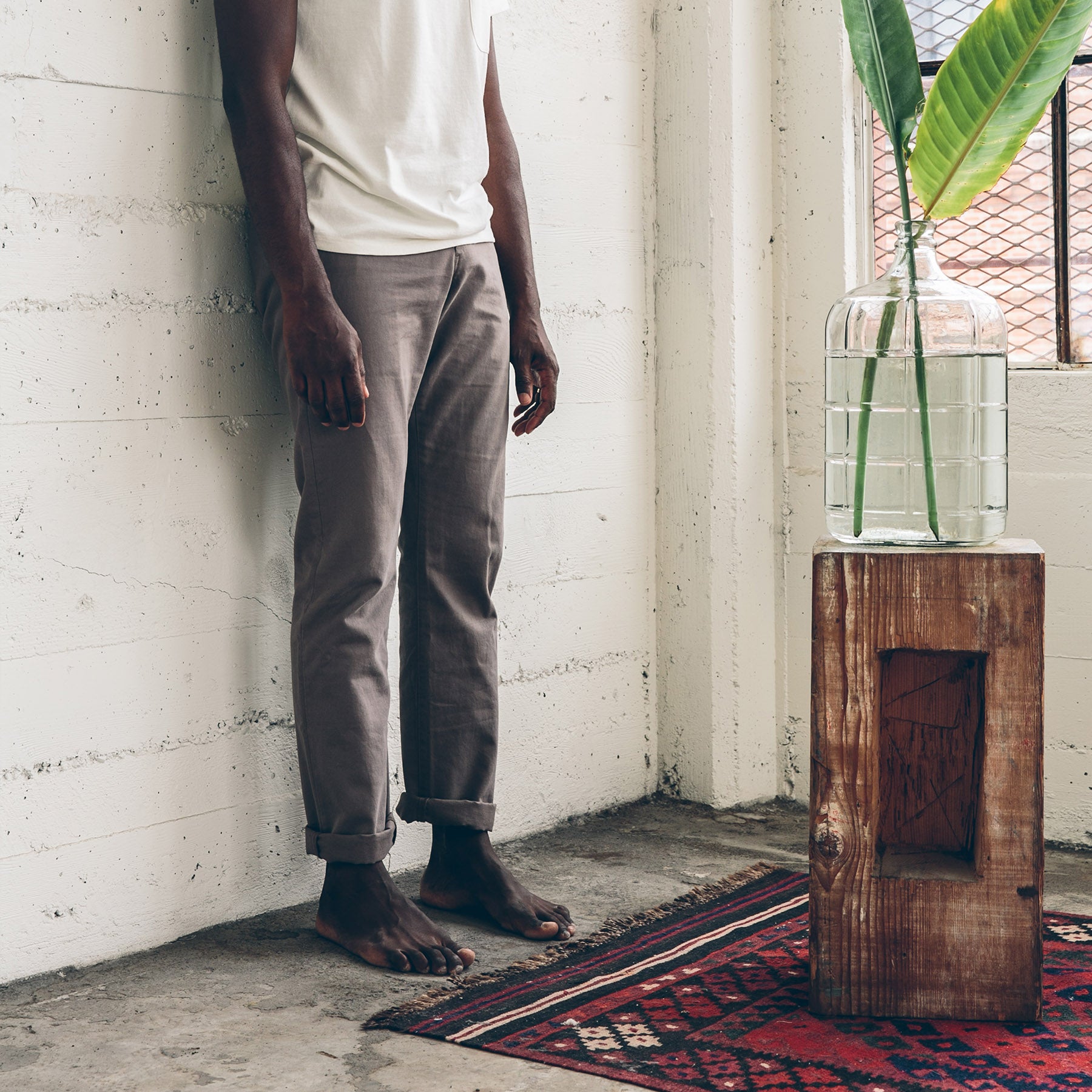 Dave in our favorite SF warehouse , Pants by Taylor Stitch