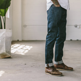 Our fit model in out favorite denim
