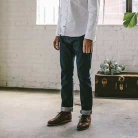 Our fit model in our favorite denim