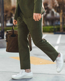 Joe walking through San Francisco in his white shoes, Pants by Taylor Stitch