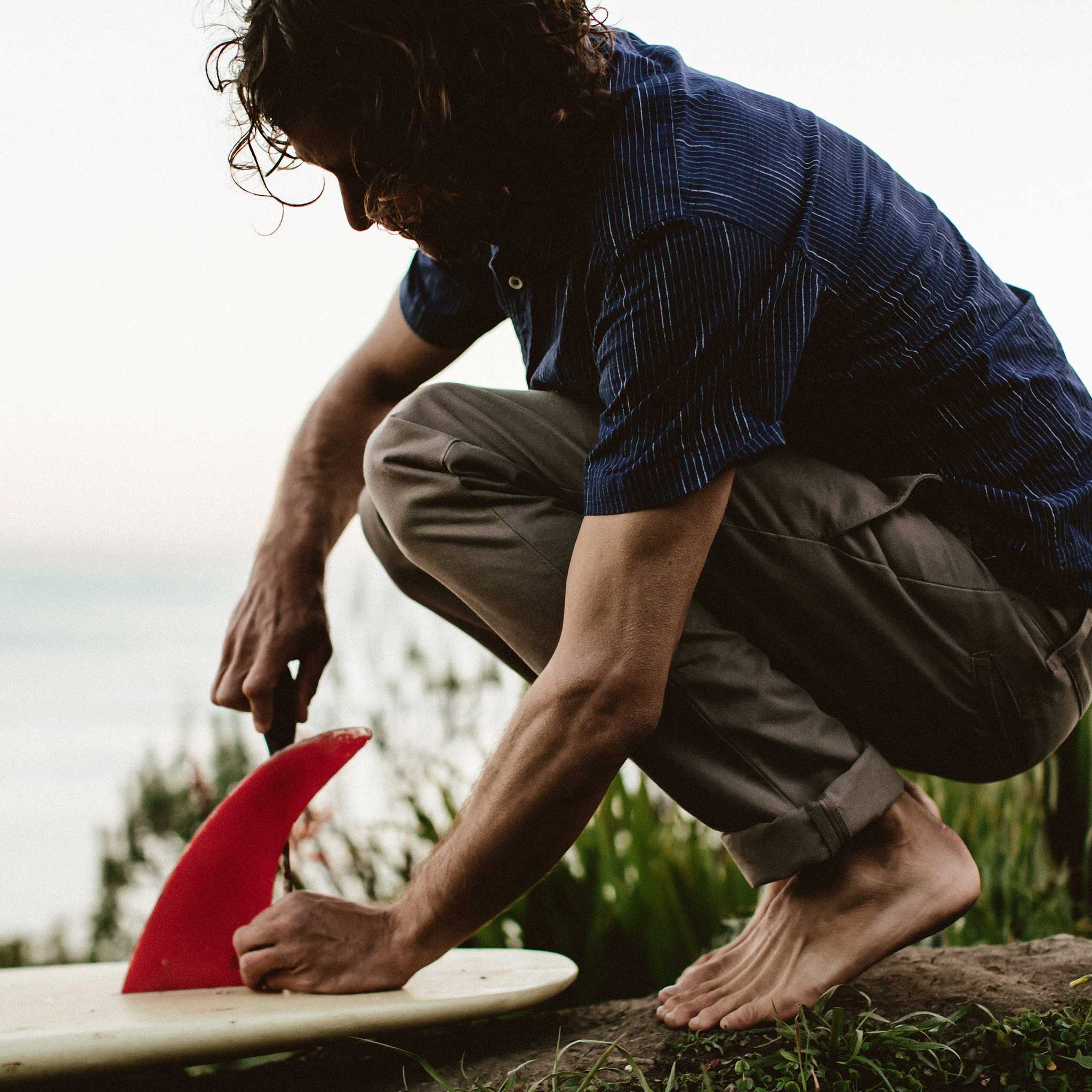 The Short Sleeve California in Navy Slub Stripe: Alternate Image 3, Wovens by Taylor Stitch