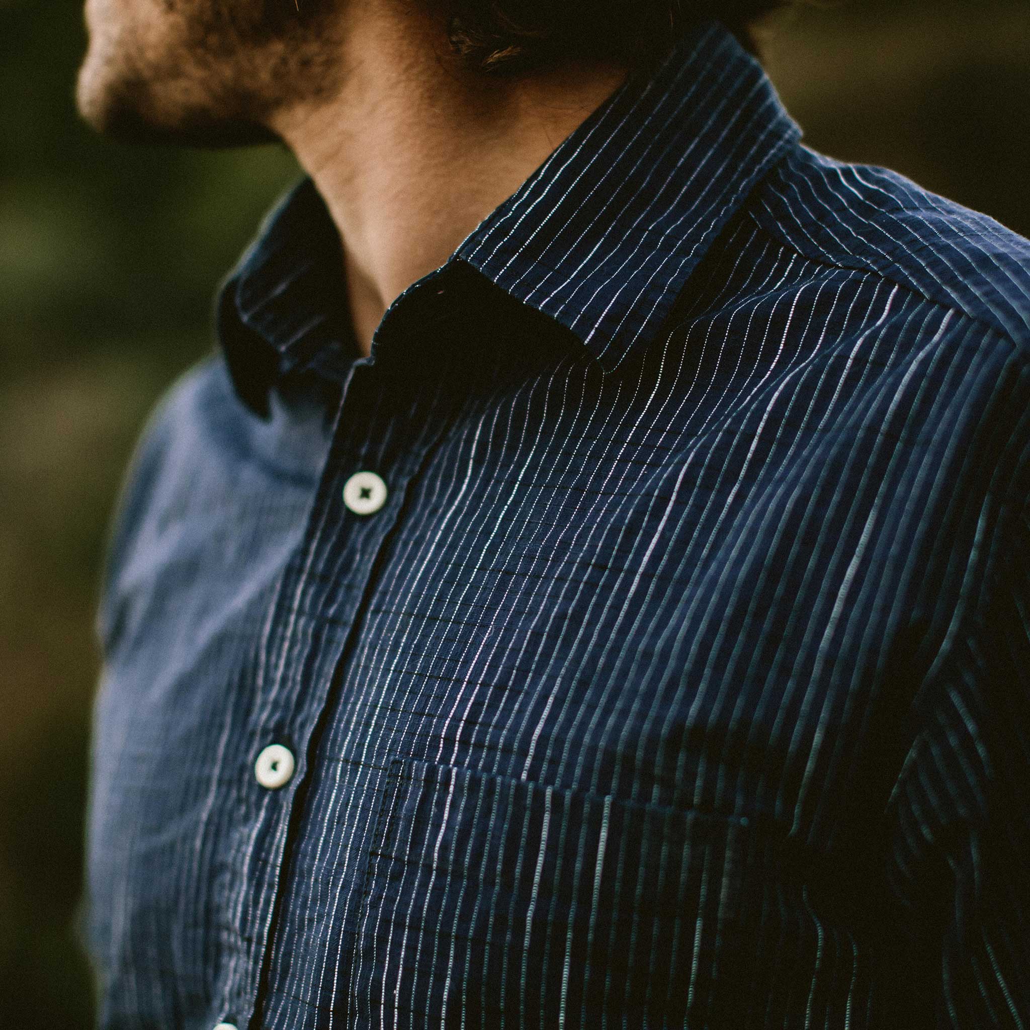 The Short Sleeve California in Navy Slub Stripe: Alternate Image 4, Wovens by Taylor Stitch