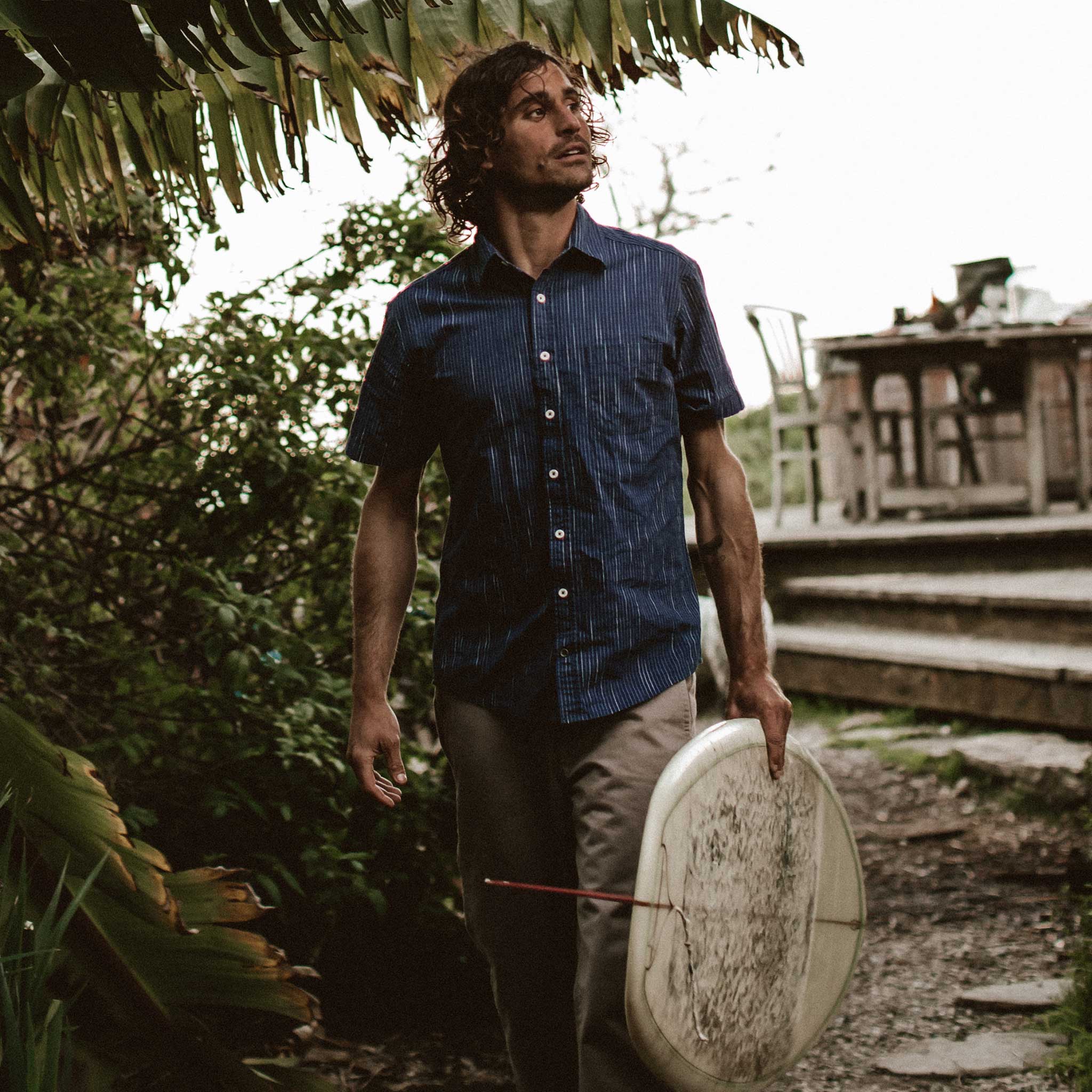 The Short Sleeve California in Navy Slub Stripe: Alternate Image 5, Wovens by Taylor Stitch