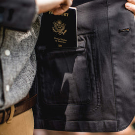 The fit model putting his passport into the hidden inside pocket