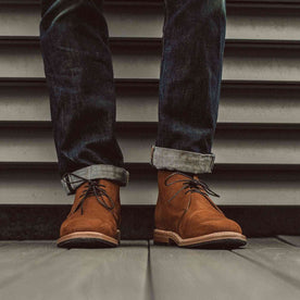 our fit model wearing The Chukka in Tumbled Sedona