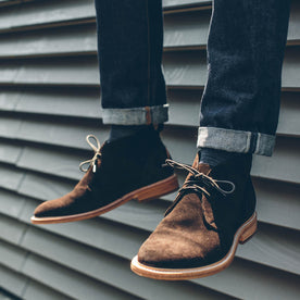 the fit model showing the chukka shoe