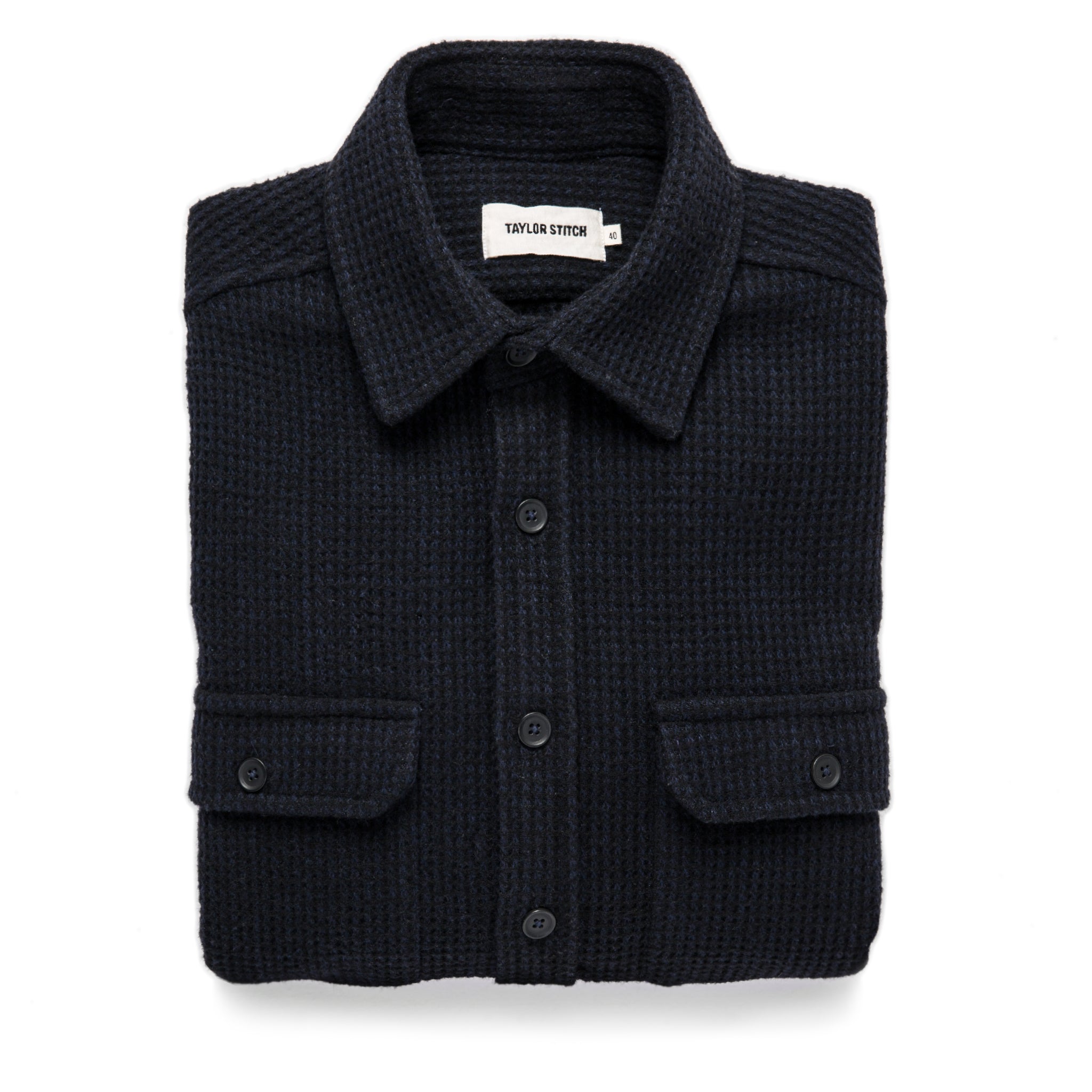 The Summit Shirt in Heather Navy Waffle: Featured Image, Wovens by Taylor Stitch
