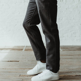 Our fit model wearing the Camp Pant in Charcoal Wool in Sea Ranch.