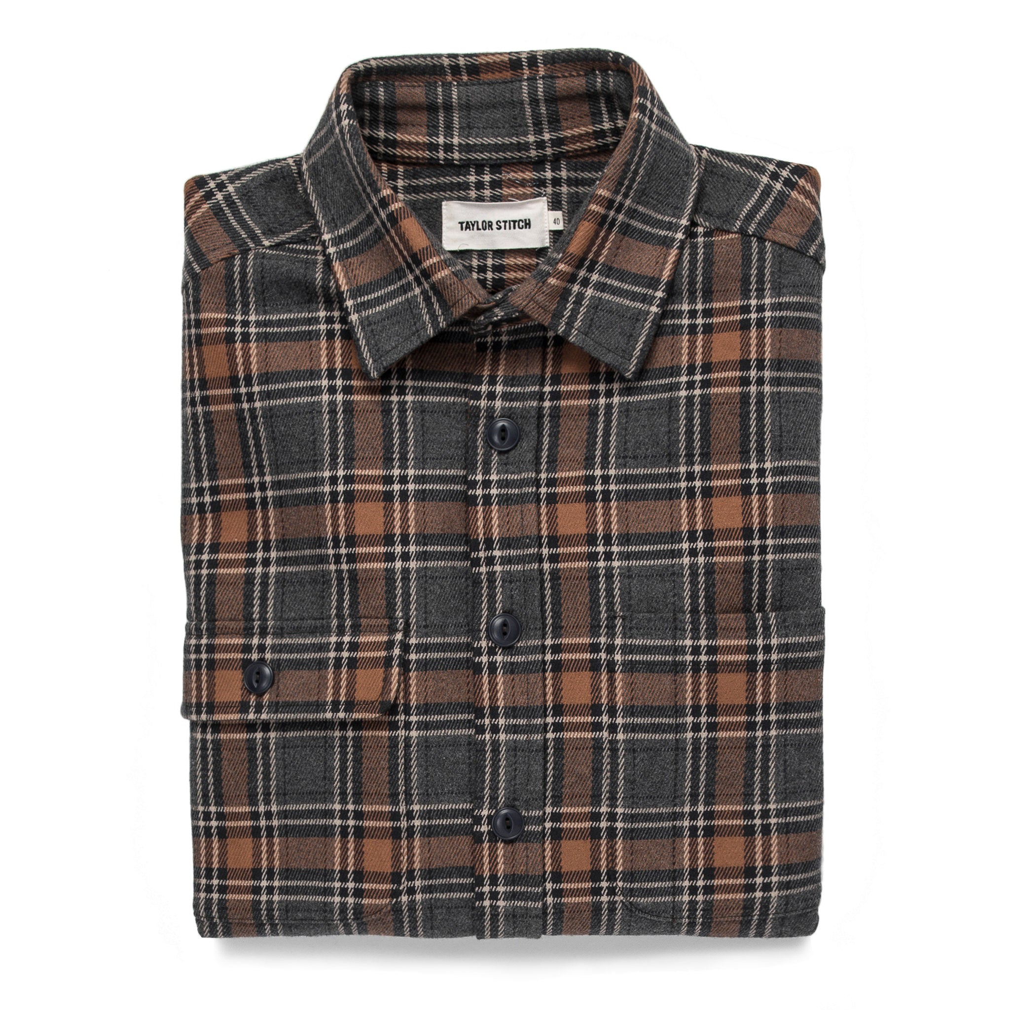 The Moto Utility Shirt in Charcoal & Rust Plaid: Featured Image, Wovens by Taylor Stitch