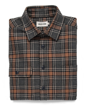 The Moto Utility Shirt in Charcoal & Rust Plaid, Wovens by Taylor Stitch