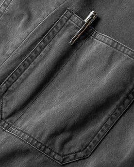 material shot of the pen slot on The Ojai Jacket in Washed Charcoal, Outerwear by Taylor Stitch