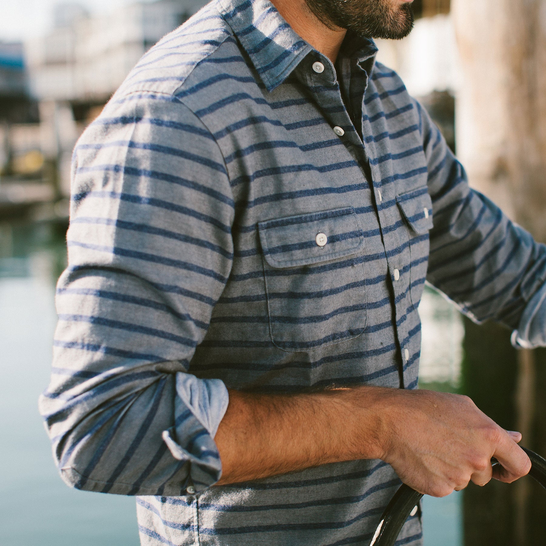 The California in Ash & Navy Stripe: Alternate Image 1, Wovens by Taylor Stitch