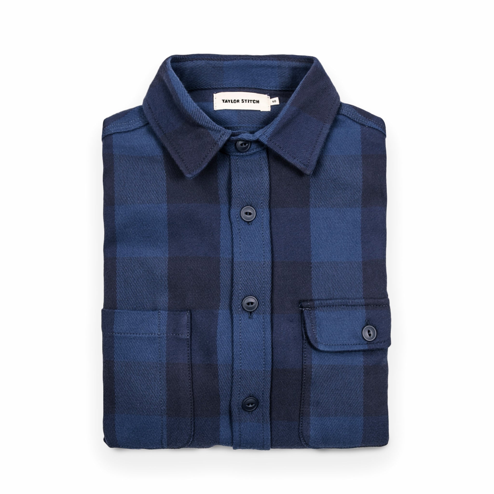 The Moto Utility Shirt in Royal & Navy Buffalo Plaid: Featured Image, Wovens by Taylor Stitch