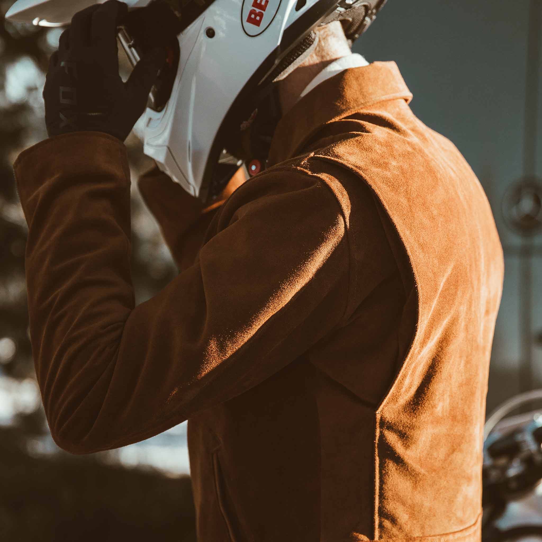 The Moto Jacket in Tobacco Weatherproof Suede: Alternate Image 2, Outerwear by Taylor Stitch