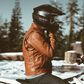 Our fit model wearing The Moto Jacket.