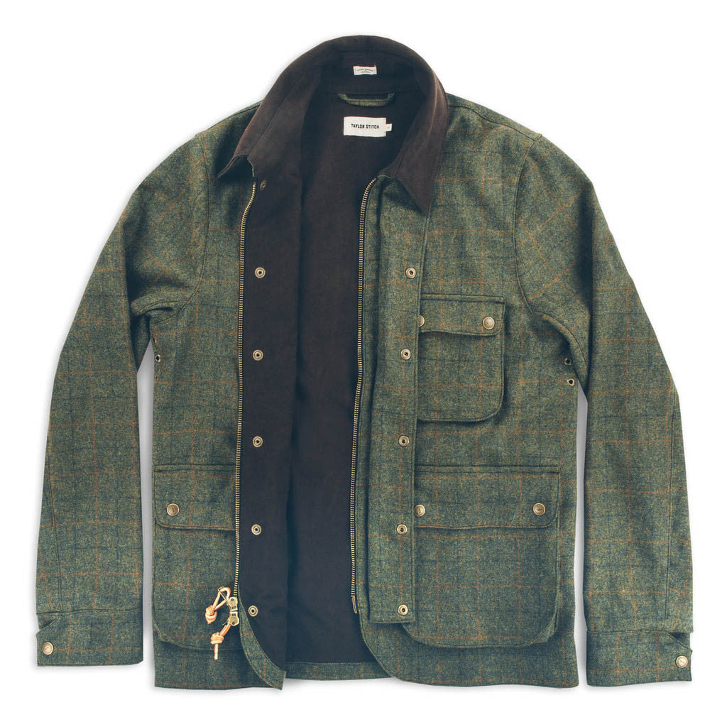 The Rover Jacket in Olive Plaid Waxed Wool: Alternate Image 2, Outerwear by Taylor Stitch