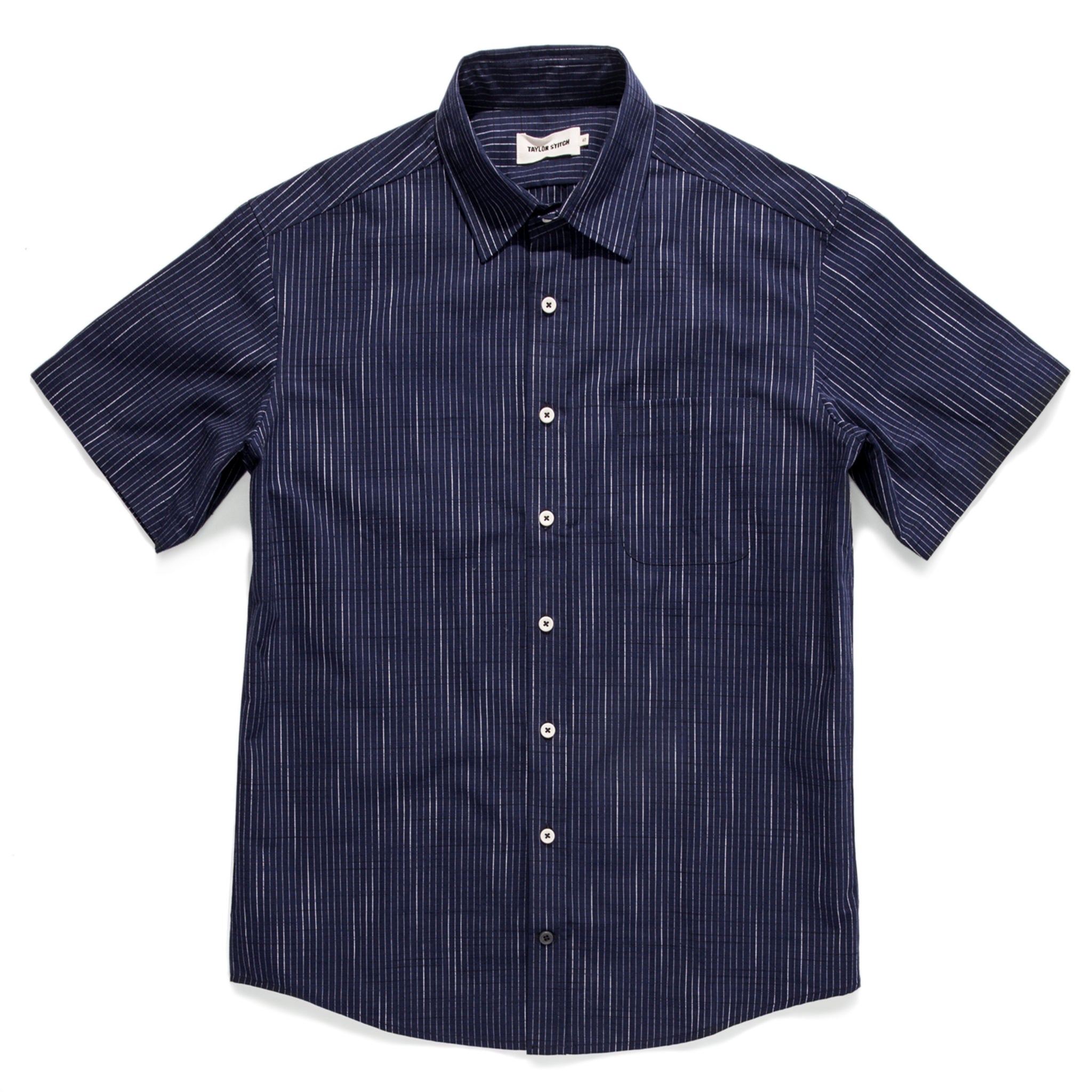 The Short Sleeve California in Navy Slub Stripe: Featured Image, Wovens by Taylor Stitch
